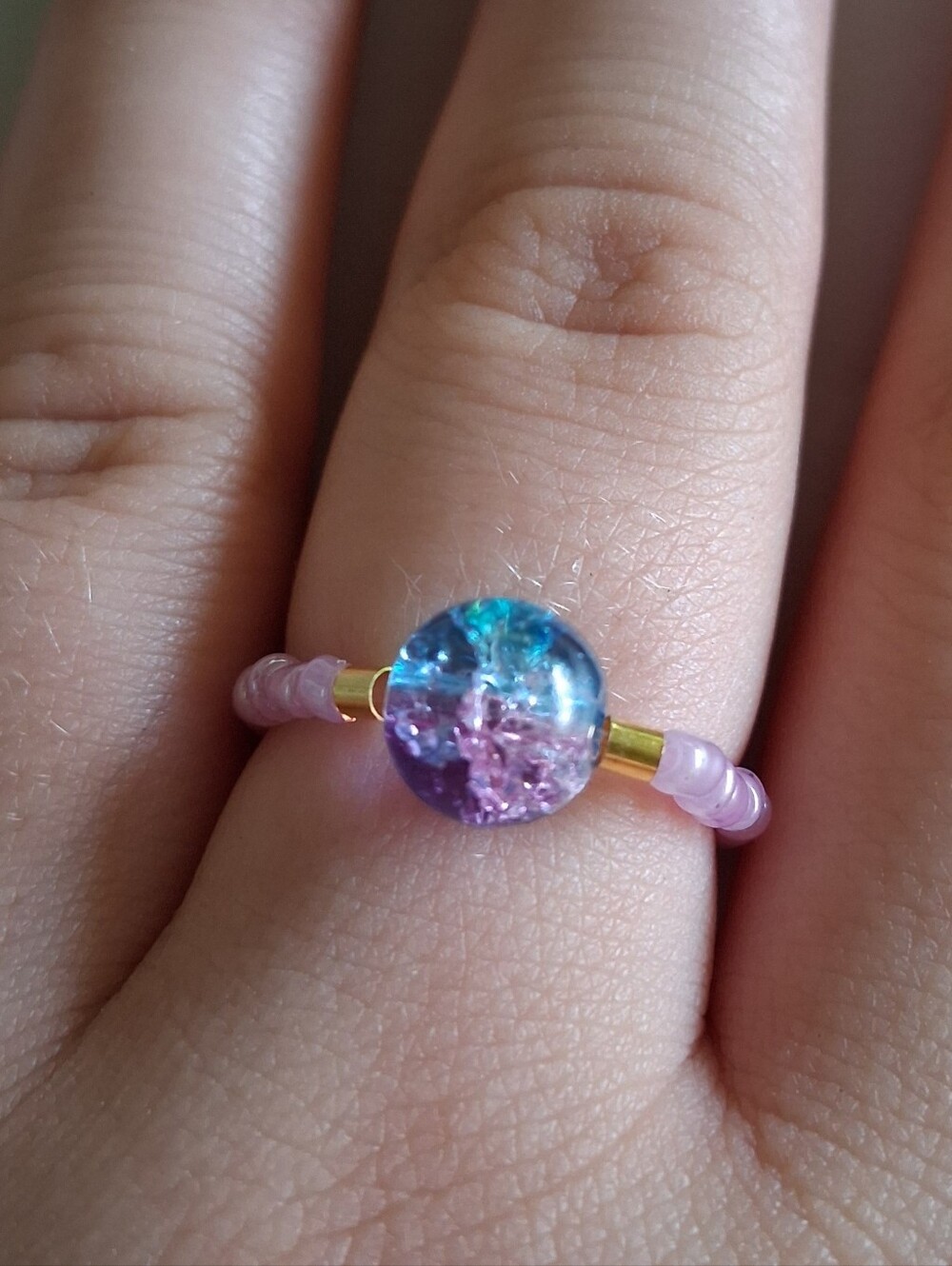 5/$25 Hand Crafted Pink and Purple Glass Bead Ring 7,8,9
